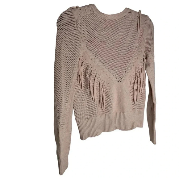 Maje Pink  Fringe Tassel Knit Long Sleeve Bohemian Pullover Sweater Size 1/Small - Picture 12 of 12